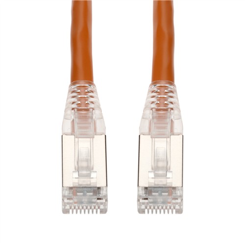 Picture of 15ft Orange CAT 6A Shielded PVC Ethernet Cable Snagless Easy Clear Boot TAA RJ-45 M/M
