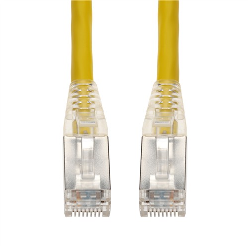 Picture of 15ft Yellow CAT 6A Shielded PVC Ethernet Cable Snagless Easy Clear Boot TAA RJ-45 M/M