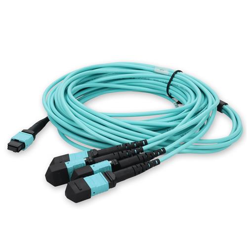 Picture of 9m MPO-16/UPC to 4xMPO/UPC Aqua OM4 OFNR (Riser-Rated) 16-Strand Fiber Fanout Cable