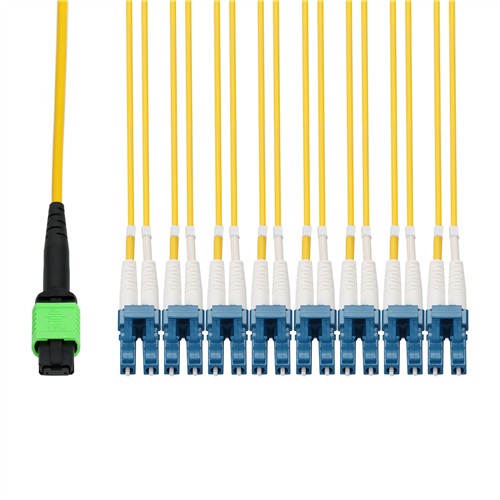 Picture of 30m MPO/APC to 8xLC/UPC Yellow OS2 OFNP (Plenum-Rated) 16-Strand SMF Fiber Patch Cable