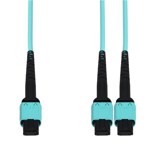 Picture of 3m MPO/UPC to 2xMPO/UPC Aqua OM4 LSZH 24-Strand Fiber Fanout Cable