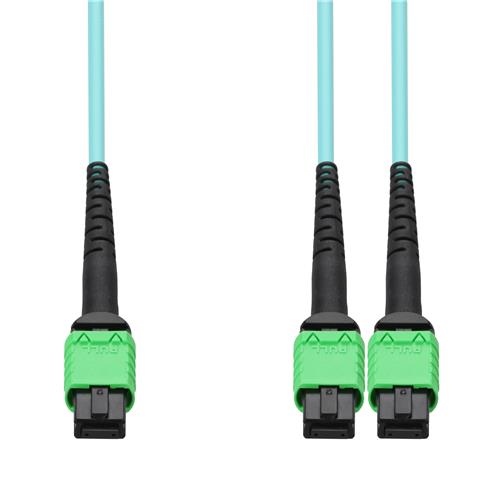 Picture of 15m MPO-12/APC to 2xMPO/APC Aqua OM4 LSZH 8-Strand Fiber Patch Cable