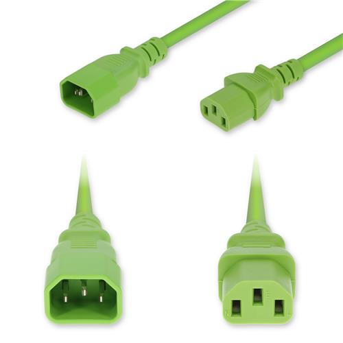 Picture of 4ft C14 Male to C13 Female Standard Commercial 14 AWG 250V at 15A PVC SJT (Service Junior Thermoplastic) Green Power Cable