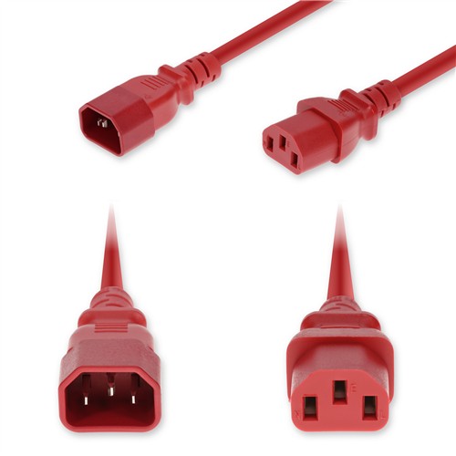 Picture of 6ft C14 Male to C13 Female Standard Commercial 14 AWG 250V at 15A PVC SJT (Service Junior Thermoplastic) Red Power Cable