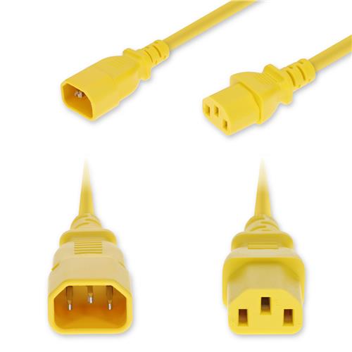 Picture of 10ft C14 Male to C13 Female Standard Commercial 18 AWG 250V at 10A PVC SJT (Service Junior Thermoplastic) Yellow Power Cable