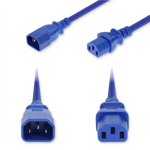 Picture for category 1m C14 Male to C13 Female Standard Commercial Temp 18 AWG 250V at 10A PVC SJT (Service Junior Thermoplastic) Blue Power Cable