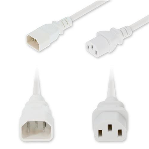 Picture of 3ft C14 Male to C13 Female Standard Commercial 18 AWG 250V at 10A PVC SJT (Service Junior Thermoplastic) White Power Cable