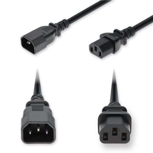 Picture of 7ft C14 Male to C13 Female Standard Commercial 18 AWG 250V at 10A PVC SJT (Service Junior Thermoplastic) Black Power Cable