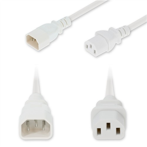 Picture of 7ft C14 Male to C13 Female Standard Commercial 18 AWG 250V at 10A PVC SJT (Service Junior Thermoplastic) White Power Cable