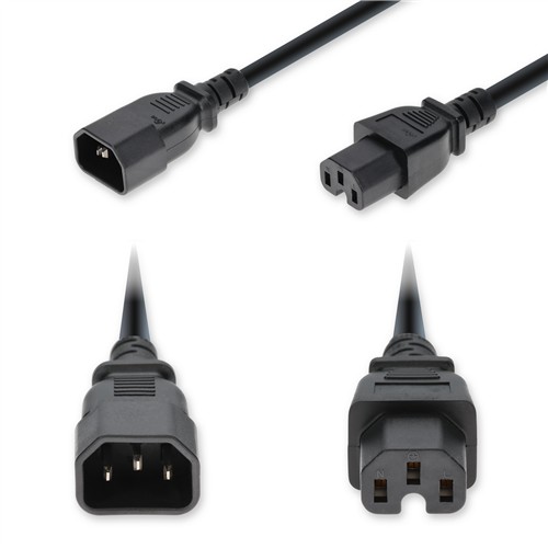 Picture of 8ft C14 Male to C15 Female Standard Commercial 14 AWG 250V at 15A PVC SJT (Service Junior Thermoplastic) Black Power Cable