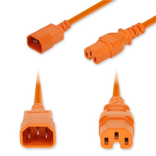 Picture of 10ft C14 Male to C15 Female High-Temperature 14 AWG 250V at 15A PVC SJT (Service Junior Thermoplastic) Orange Power Cable