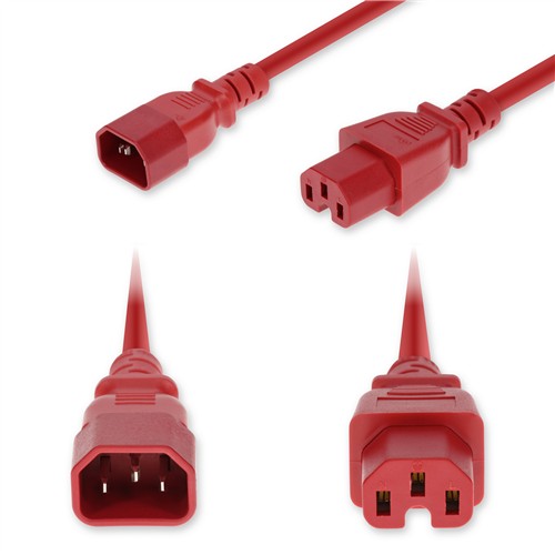 Picture of 1m C14 Male to C15 Female High-Temperature 14 AWG 250V at 15A PVC SJT (Service Junior Thermoplastic) Red Power Cable