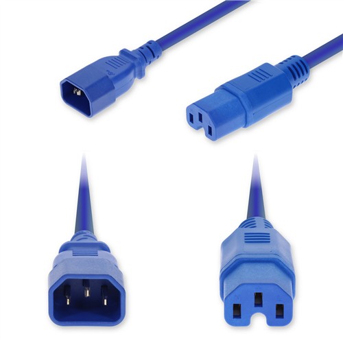 Picture of 2m C14 Male to C15 Female High-Temperature 14 AWG 250V at 15A PVC SJT (Service Junior Thermoplastic) Blue Power Cable