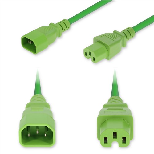 Picture of 3ft C14 Male to C15 Female High-Temperature 14 AWG 250V at 15A PVC SJT (Service Junior Thermoplastic) Green Power Cable