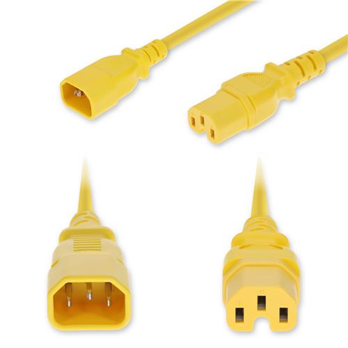Picture of 3ft C14 Male to C15 Female High-Temperature 14 AWG 250V at 15A PVC SJT (Service Junior Thermoplastic) Yellow Power Cable