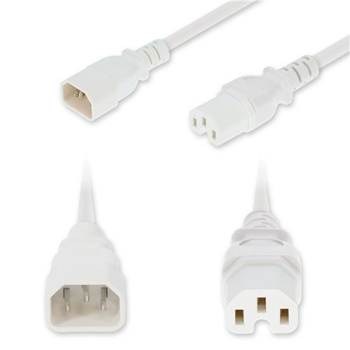 Picture of 6ft C14 Male to C15 Female High-Temperature 14 AWG 250V at 15A PVC SJT (Service Junior Thermoplastic) White Power Cable