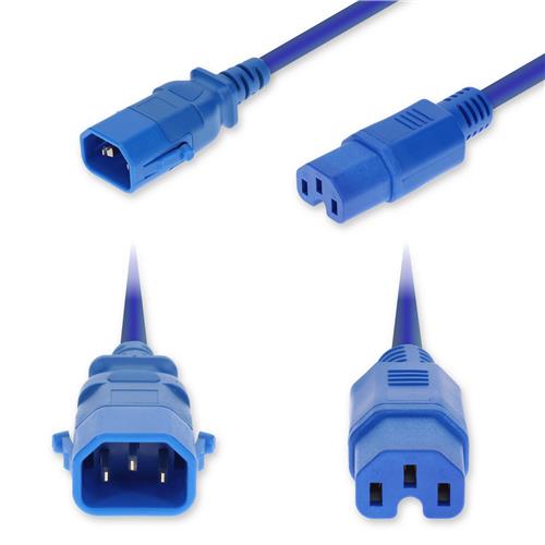 Picture of 10ft C14 Male to C15 Female P-Lock Compatible High-Temperature 14 AWG 250V at 15A PVC SJT (Service Junior Thermoplastic) Blue Power Cable