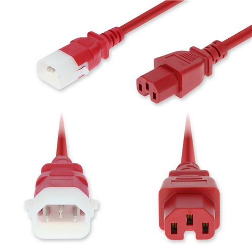 Picture of 3ft C14 Male to C15 Female P-Lock Compatible High-Temperature 14 AWG 250V at 15A PVC SJT (Service Junior Thermoplastic) Red Power Cable