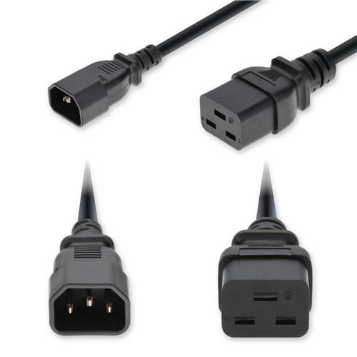 Picture of 5ft C14 Male to C19 Female Industrial Grade 14 AWG 250V at 15A PVC SJT (Service Junior Thermoplastic) Black Power Cable