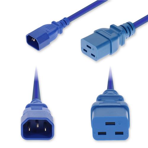 Picture of 8ft C14 Male to C19 Female Industrial Grade 14 AWG 250V at 15A PVC SJT (Service Junior Thermoplastic) Blue Power Cable