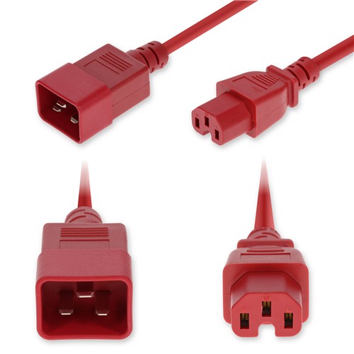 Picture for category 10ft C20 Male to C15 Female Standard Commercial Temp 14 AWG 250V at 15A PVC SJT (Service Junior Thermoplastic) Red Power Cable