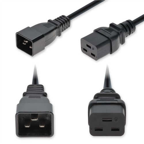 Picture of 6ft C20 Male to C19 Female Standard Commercial Temp 12 AWG 250V at 20A PVC SJT (Service Junior Thermoplastic) Black Power Cable