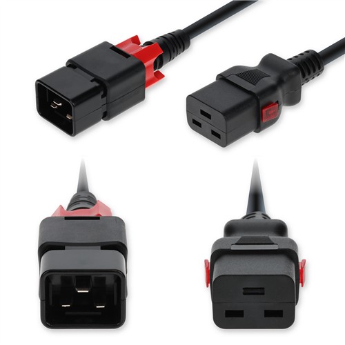 Picture of 10ft C20 Male to C19 Female Z-Lock Compatible Industrial Grade 14 AWG 250V at 15A PVC SJT (Service Junior Thermoplastic) Black Power Cable