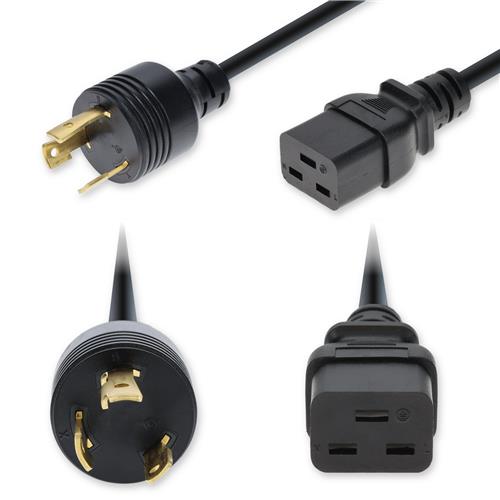 Picture of 8ft NEMA L6-30P Male to C19 Female Twist-Lock Compatible Industrial Grade 10 AWG 250V at 30A PVC SJT (Service Junior Thermoplastic) Black Power Cable