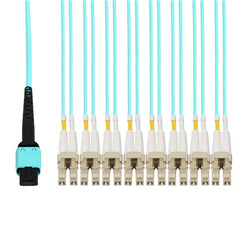 Picture of 20m MPO/UPC to 4xLC/UPC Duplex Aqua OM3 OFNR (Riser-Rated) 8-Strand Fiber Fanout Cable