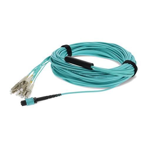 Picture of 50m MPO/UPC to 4xLC/UPC Duplex Aqua OM4 OFNR (Riser-Rated) 8-Strand Fiber Fanout Cable