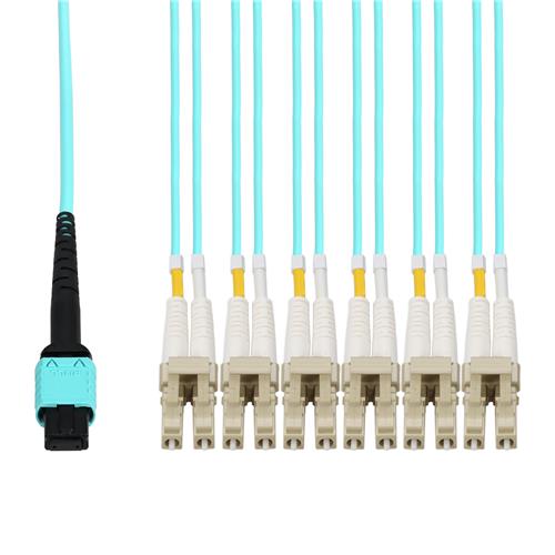 Picture of 1m MPO/UPC to 6xLC/UPC Duplex Aqua OM4 OFNR (Riser-Rated) 12-Strand Fiber Fanout Cable