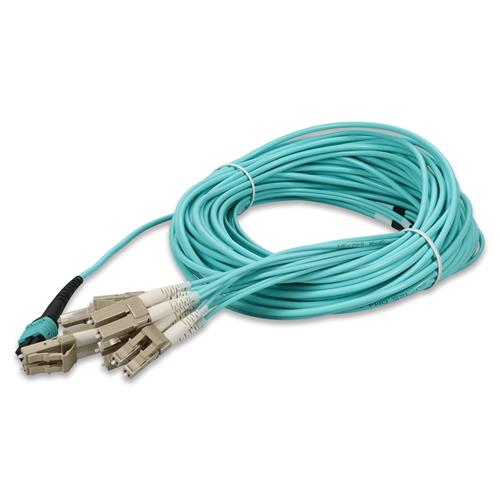 Picture of 30m MPO/UPC to 6xLC/UPC Duplex Aqua OM3 OFNR (Riser-Rated) 12-Strand Fiber Fanout Cable
