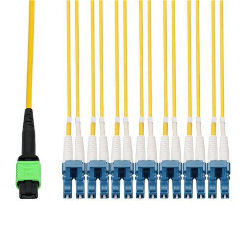 Picture of 8m MPO/APC to 6xLC/UPC Duplex Yellow OS2 OFNP (Plenum-Rated) 12-Strand SMF Fiber Patch Cable