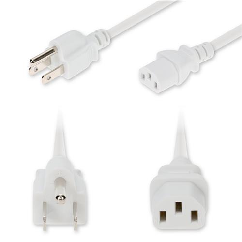 Picture of 10ft NEMA 5-15P Male to C13 Female Standard Commercial 18 AWG 125V at 10A PVC SJT (Service Junior Thermoplastic) White Power Cable