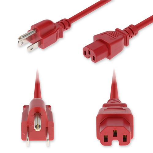 Picture for category 10ft NEMA 5-15P Male to C15 Female Standard Commercial Temp 14 AWG 125V at 13A PVC SJT (Service Junior Thermoplastic) Red Power Cable