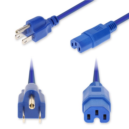Picture for category 8ft NEMA 5-15P Male to C15 Female Standard Commercial Temp 14 AWG 125V at 15A PVC SJT (Service Junior Thermoplastic) Blue Power Cable