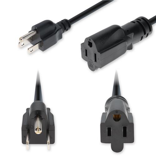 Picture of 25ft NEMA 5-15P Male to 5-15R Female Standard Commercial 16 AWG 125V at 13A PVC SJTW (Service Junior Thermoplastic Weather-Approved) Black Power Cable