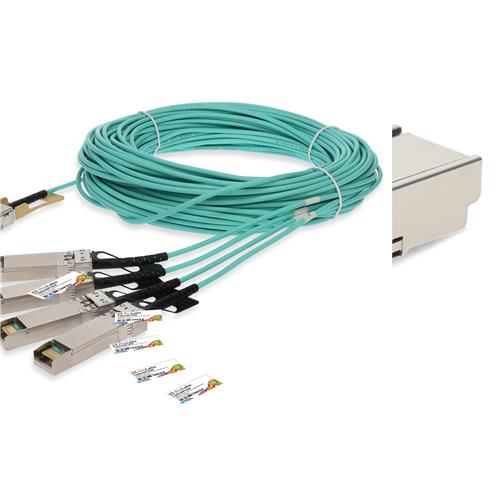Picture for category Cisco® to HP® Compatible TAA 100GBase-AOC QSFP28 to 4xSFP28 Active Optical Cable (850nm, MMF, 25m)