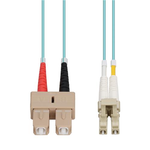 Picture of 1m SC to LC Aqua OM4 Duplex OFNP (Plenum-Rated) Fiber Patch Cable