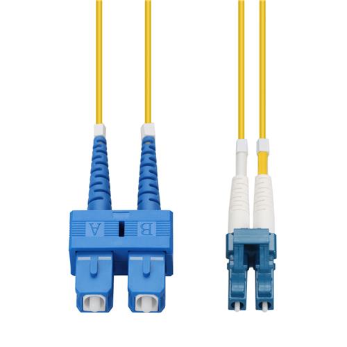 Picture of 4m SC to LC Yellow OS2 Duplex OFNR (Riser-Rated) SMF Fiber Patch Cable with 3mm OD Jacket and Length Labels