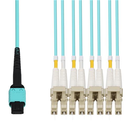 Picture of 10m MPO/UPC to 4xLC/UPC Duplex Aqua OM4 OFNR (Riser-Rated) 8-Strand Fiber Fanout Cable