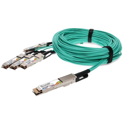 Picture of MSA and TAA Compliant 400GBase-AOC QSFP-DD to 4xQSFP56 PAM-4 Active Optical Cable (850nm, MMF, 5m) CMIS 3.0