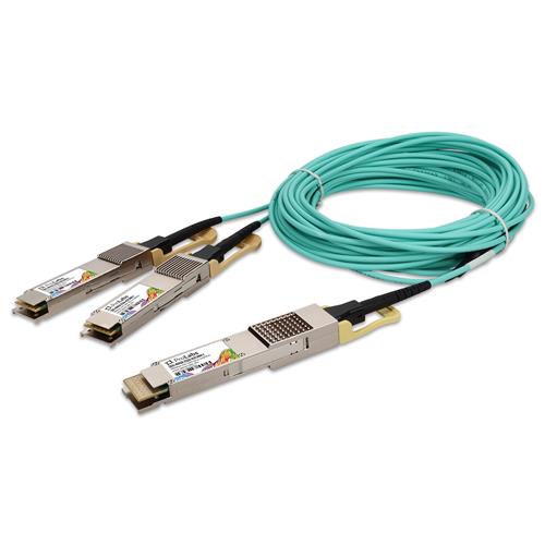 Picture of MSA and TAA Compatible 400GBase-AOC QSFP-DD to 2xQSFP56 Active Optical Cable (850nm, MMF, 30m)
