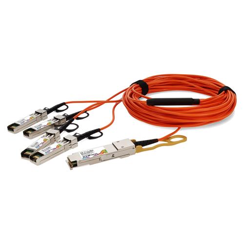 Picture of MSA and TAA Compliant 40GBase-AOC QSFP+ to 4xSFP+ Orange Active Optical Cable (850nm, MMF, 3m)