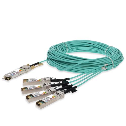 Picture for category MSA and TAA 100GBase-AOC QSFP28-4xSFP28 Active Optical Cable (850nm, MMF, 20m)