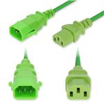 Picture of 2ft C14 Male to C13 Female P-Lock Compatible Standard Commercial 18 AWG 250V at 10A PVC SJT (Service Junior Thermoplastic) Green Power Cable