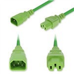 Picture of 1ft C14 Male to C15 Female Standard Commercial Temp 14 AWG 250V at 15A PVC SJT (Service Junior Thermoplastic) Green Power Cable