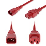 Picture of 5ft C14 Male to C15 Female Standard Commercial Temp 14 AWG 250V at 15A PVC SJT (Service Junior Thermoplastic) Red Power Cable