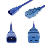 Picture of 2ft C14 Male to C19 Female Standard Commercial Temp 14 AWG 250V at 15A PVC SJT (Service Junior Thermoplastic) Blue Power Cable