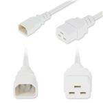 Picture of 1ft C14 Male to C19 Female Industrial Grade 14 AWG 250V at 15A PVC SJT (Service Junior Thermoplastic) White Power Cable